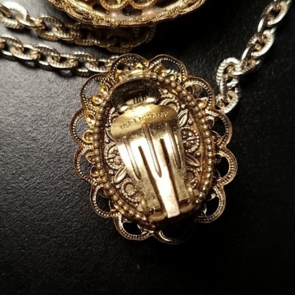 West German Transferware Floral Set Necklace Ring Earrings - Picture 4 of 6